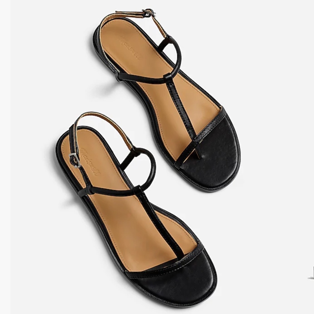 NEW Madewell Bev T-Strap Thong Sandal, Black Leather, sz 8